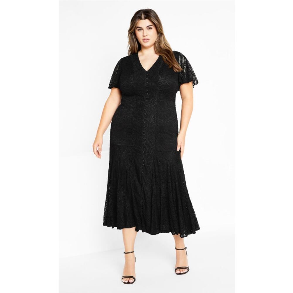 City Chic Margo Lace Maxi Dress Black Small/16W NWT